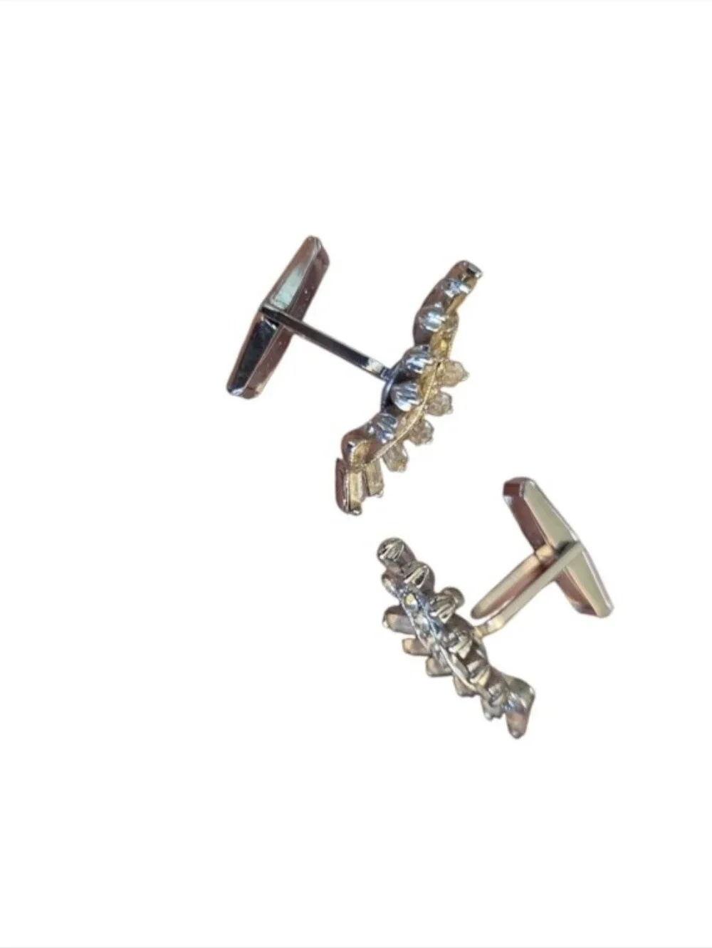 Vintage Silver Toned Crystal Baguette Fan-Style Cuff Links